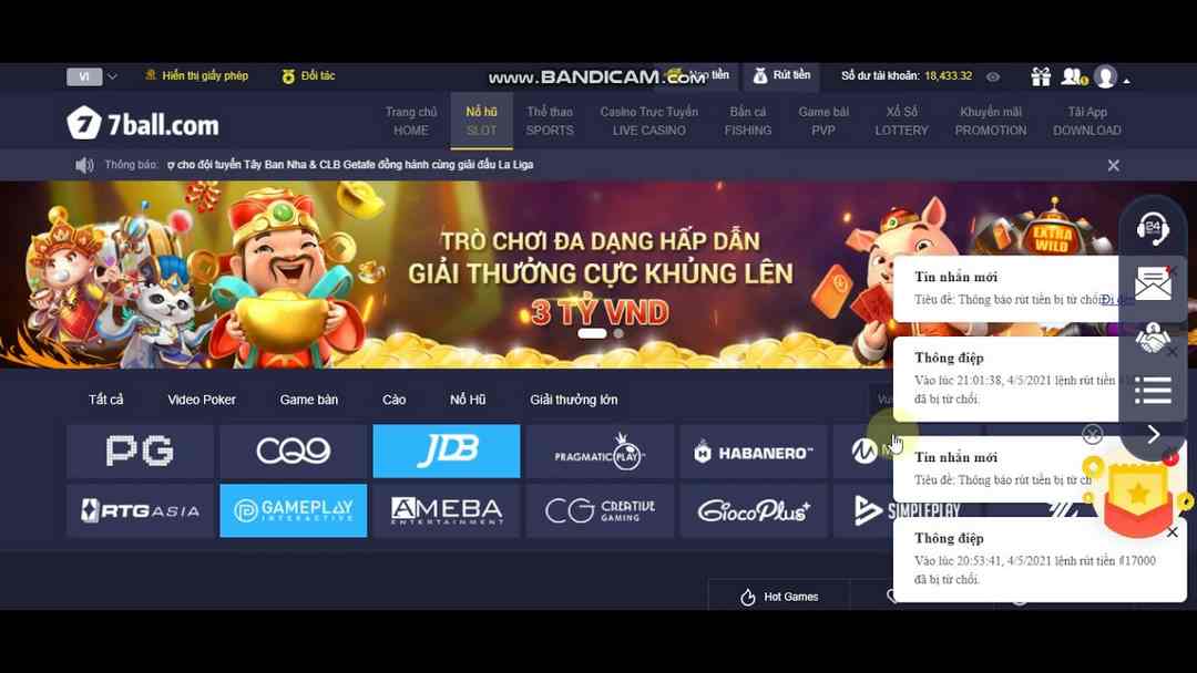 Trò chơi tại sảnh game bài 7Ball có tiền thưởng cực hot