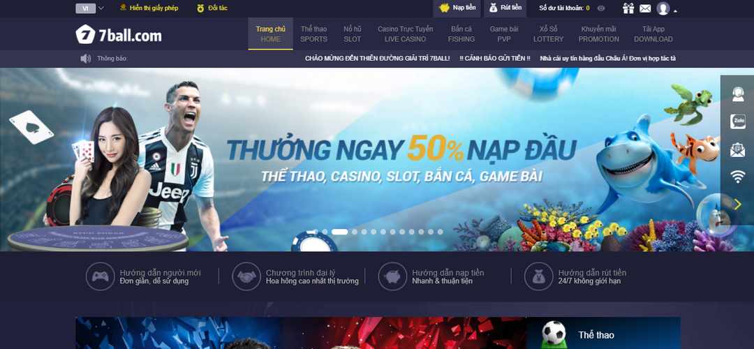 Chơi game bài 7Ball nhận ngay thưởng 50% cho lần nạp đầu tiên