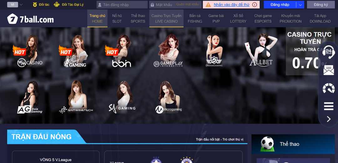 Live Casino ở 7ball sở hữu cực nhiều sảnh chơi siêu cấp 