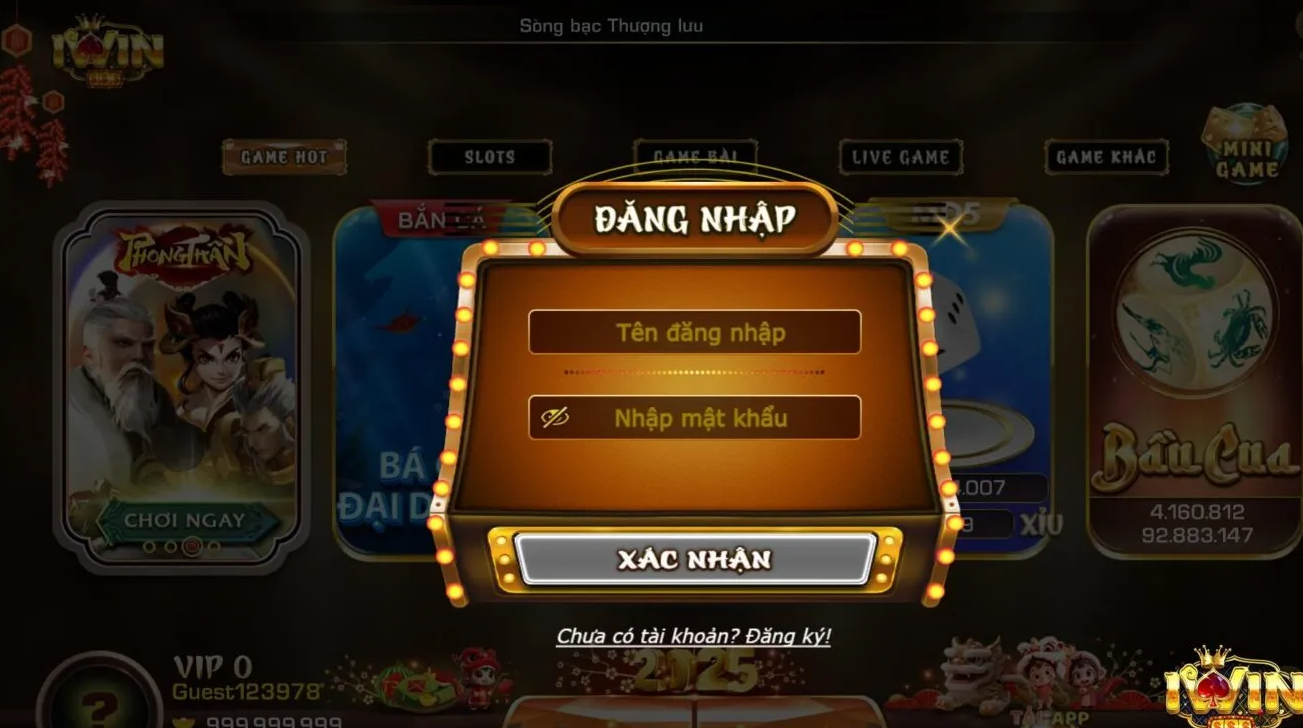 Đăng nhập, đăng ký IWIN