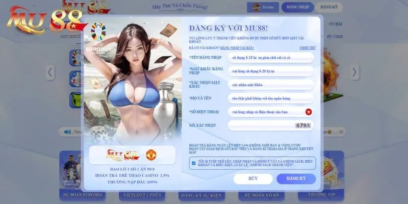 Điền vào biểu mẫu để thực hiện các bước đăng ký MU88