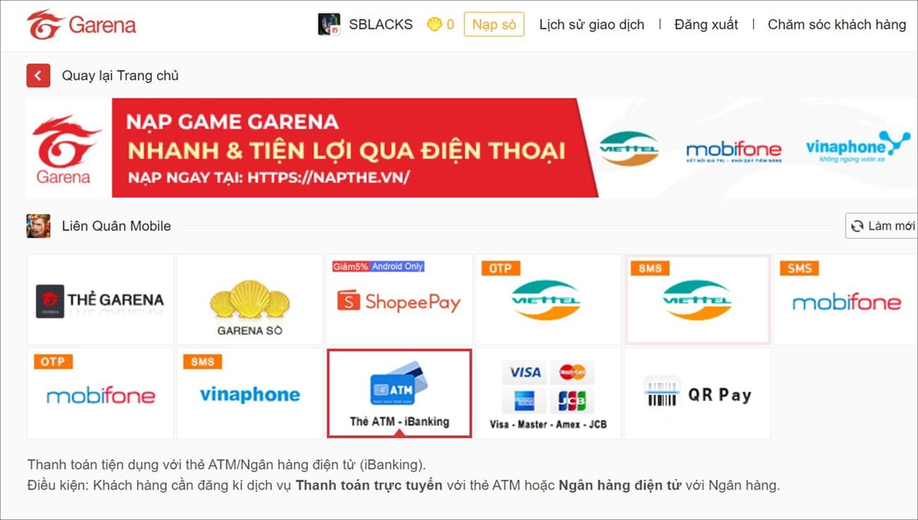 Chọn hình thức thanh toán thẻ ATM - iBanking Chọn hình thức thanh toán thẻ ATM - iBanking.