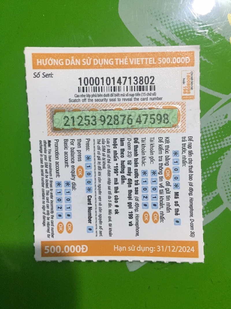 Hình Card Viettel 500k cào rồi