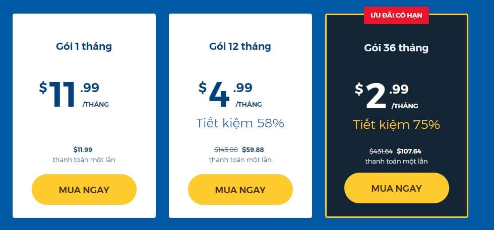 Mức giá tài khoản HMA