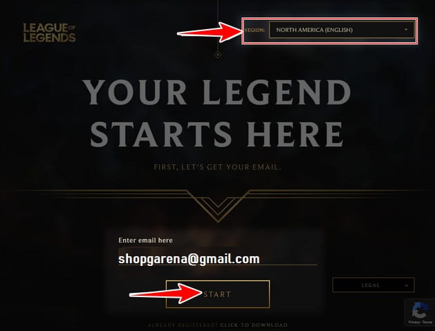 Nhập email rồi bấm start