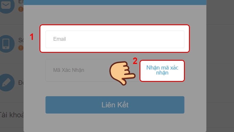 Nhập email và nhận mã xác nhận