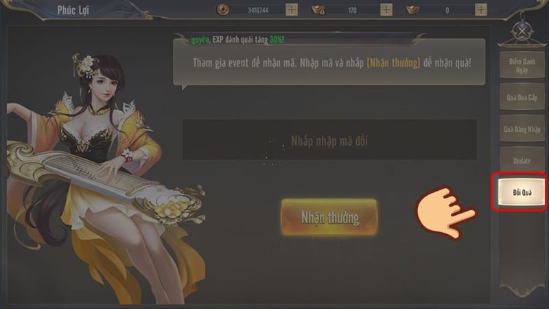 Chọn Đổi quà Code Trảm Tiên Quyết