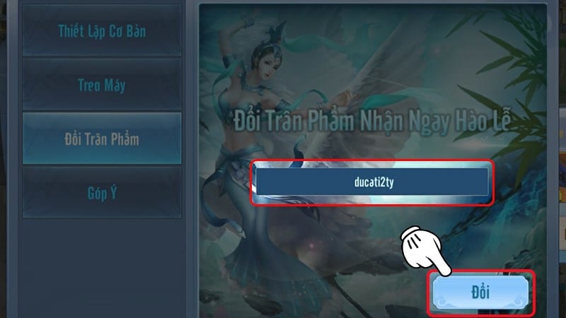Nhập code và nhấn Đổi Nhập code và nhấn Đổi