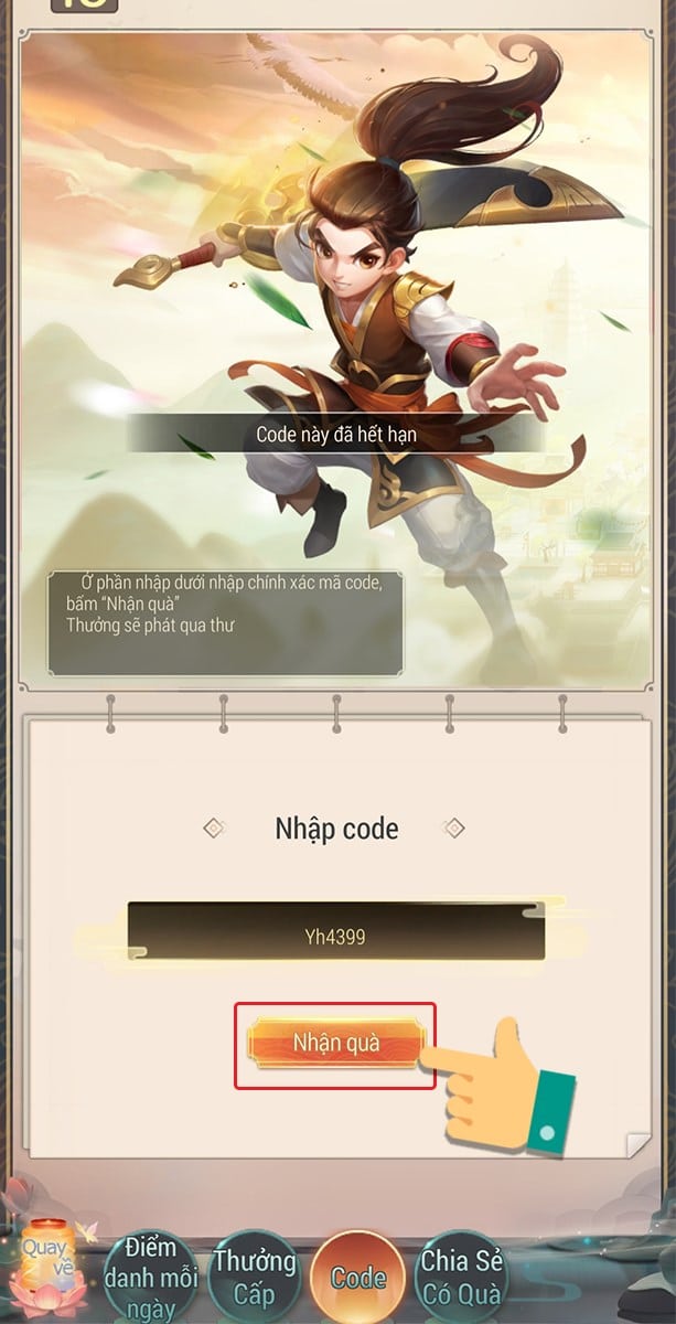 Vào nhận quà Sau khi điền Code Yong Heroes thành công bạn hãy nhấn vào Nhận quà.