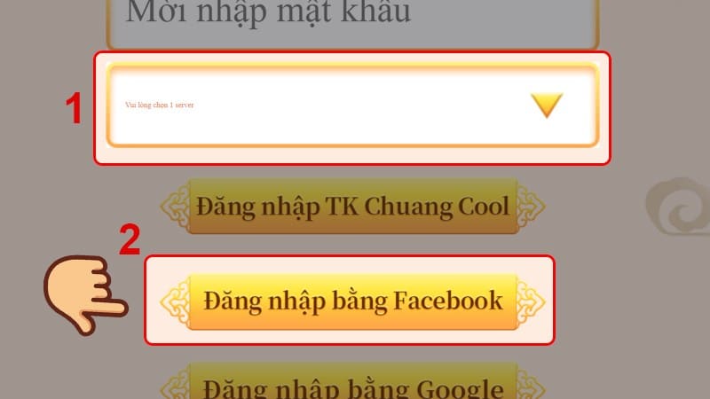 Chọn Server nhân vật cần dùng Giftcode và chọn hình thức đăng nhập Facebook Tại đây bạn chọn Server nhân vật cần dùng Code Ta Là Quan Lão Gia