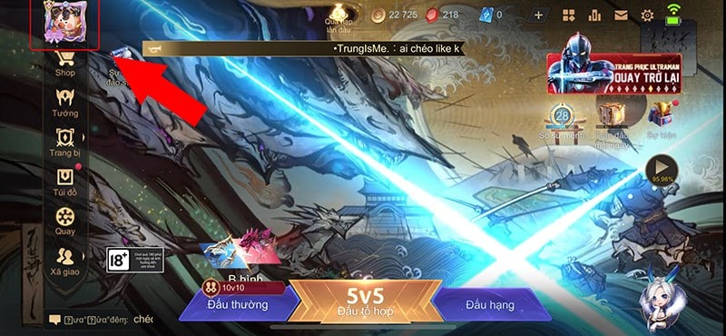 Tại giao diện chính của Liên Quân Mobile, nhấn vào biểu tượng ảnh đại diện ở góc trái màn hình.