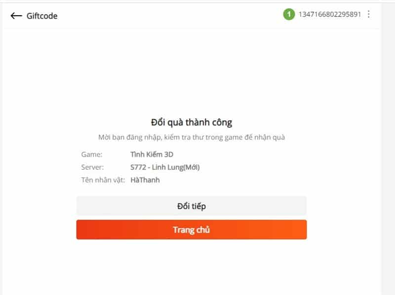 Thông báo đổi code thành công Thông báo đổi code thành công