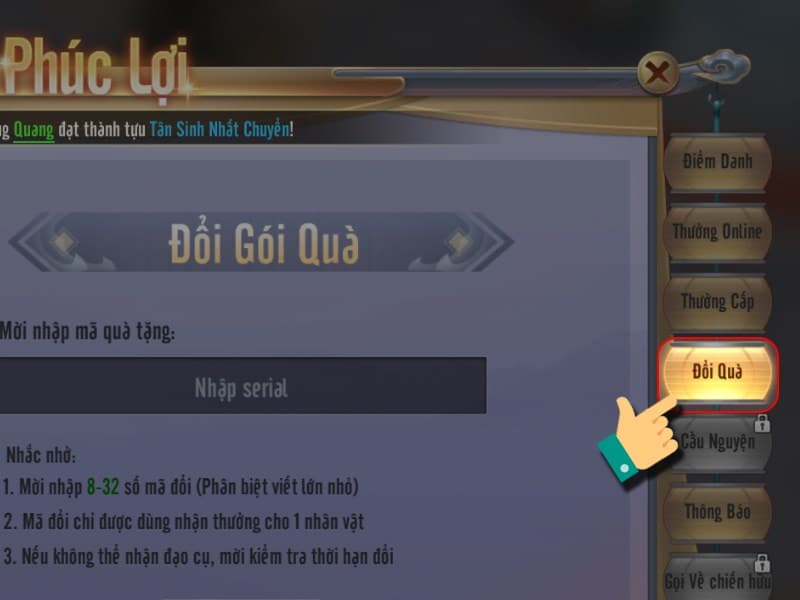 Chọn đổi quà Code Cửu Mộng Tiên Vực