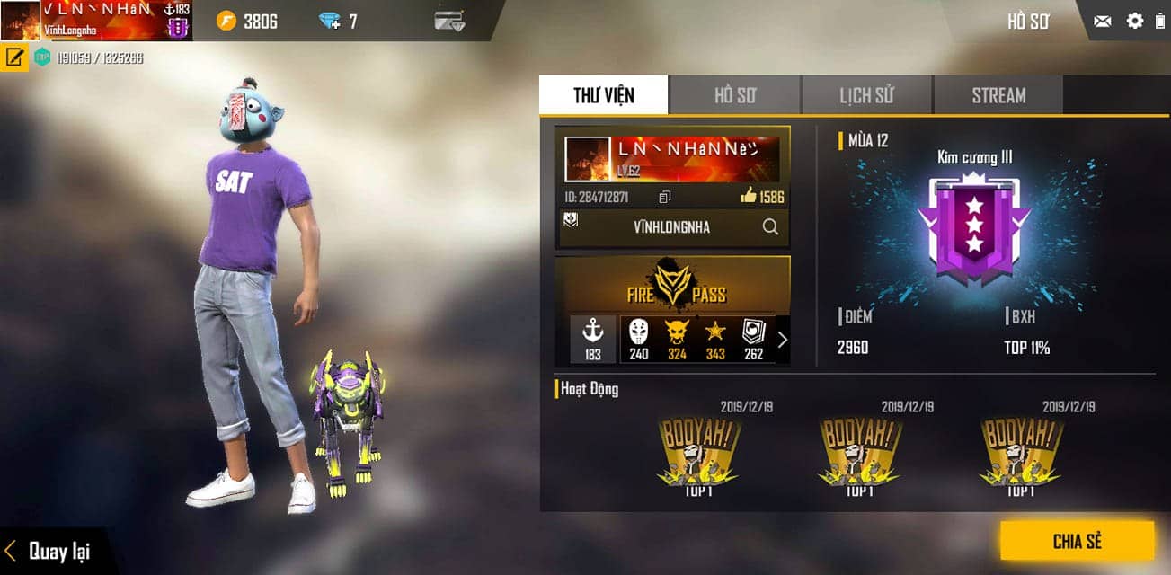 Ảnh ACC Rank Kim Cương Free Fire cực ngầu