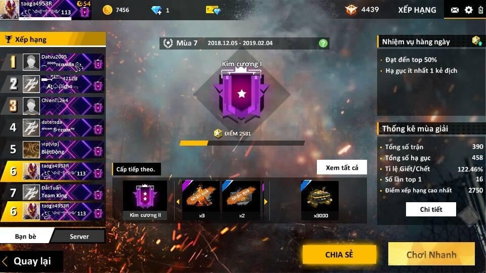 Hình ảnh ACC rank Kim Cương Free Fire mới nhất