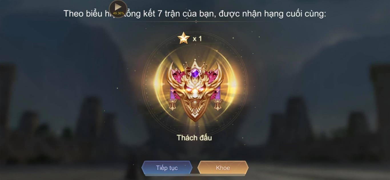 Hình lên rank Thách Đấu game Liên Quân
