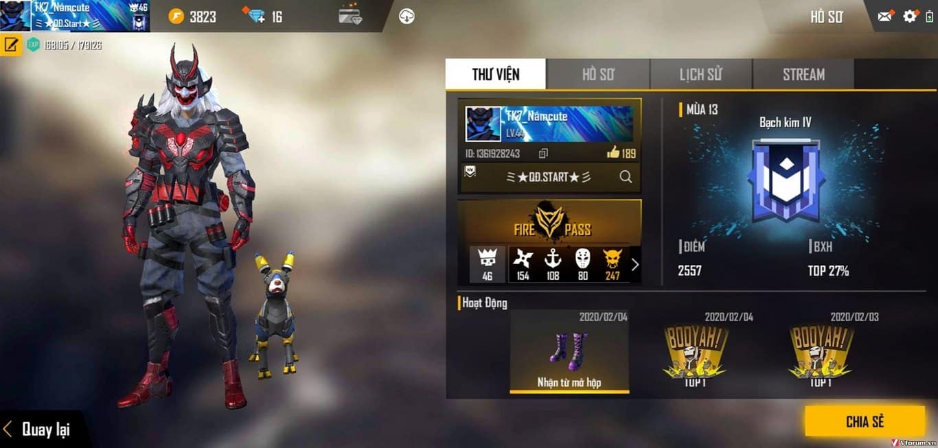Hình nick rank Bạch Kim Free Fire