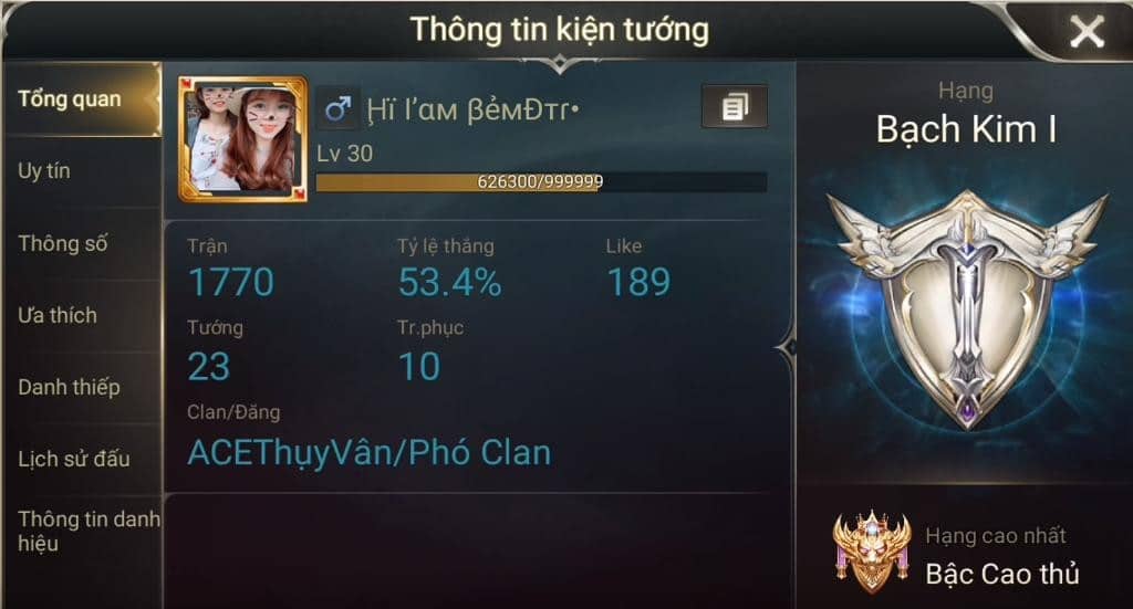 Hình rank bạch kim LQ