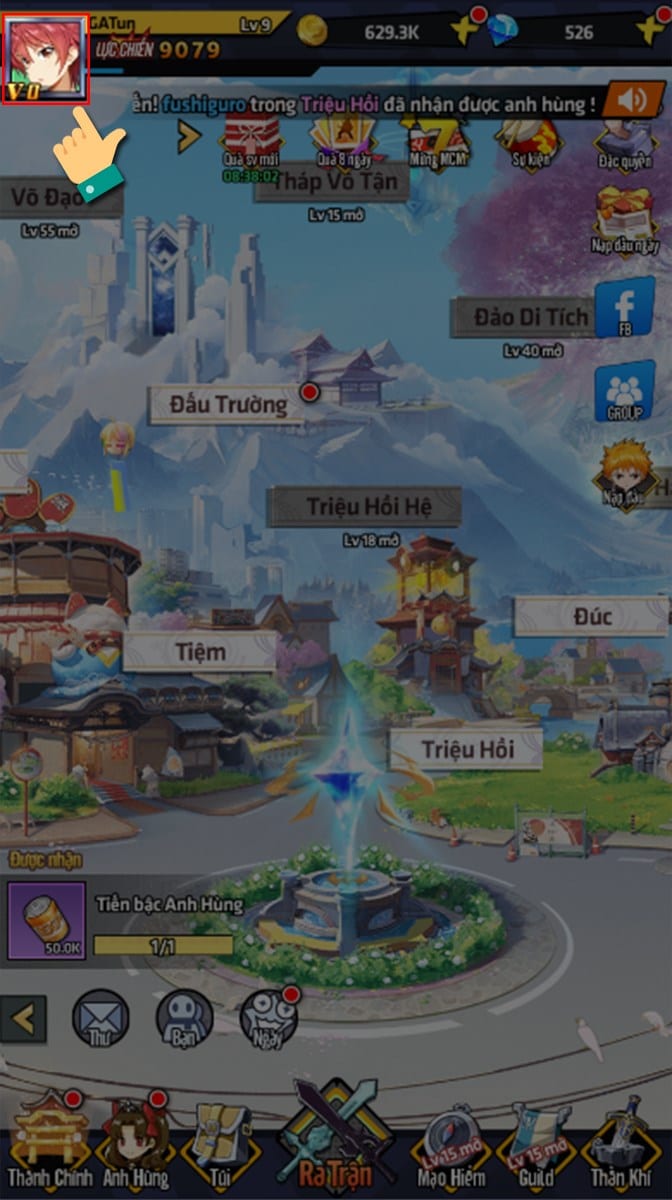 Mở game Học Viện Bá Vương và đăng nhập vào tài khoản của bạn.