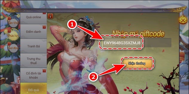 Nhấn vào nút Nhận thưởng để xác nhận đổi code.