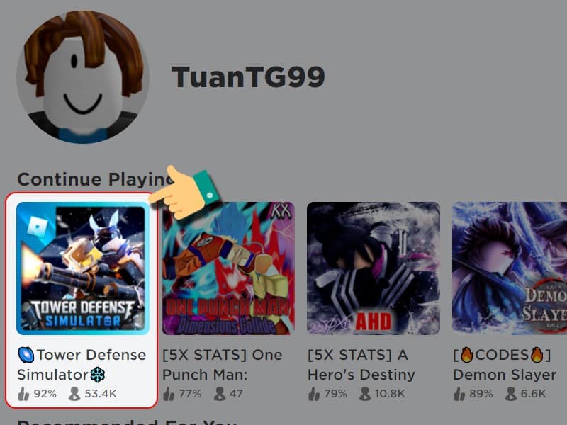 Tìm kiếm và chọn Tower Defense Simulator