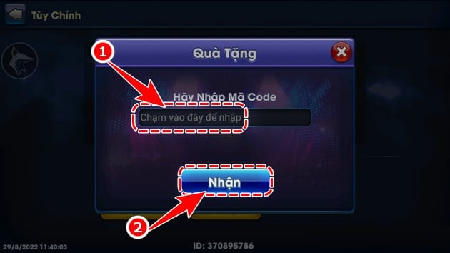 Bạn điền mã code rồi nhấn nhận