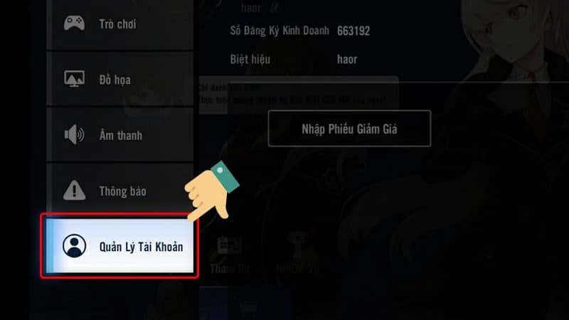 Bước 3 nhấp vào tab '‘Quản lý tài khoản'