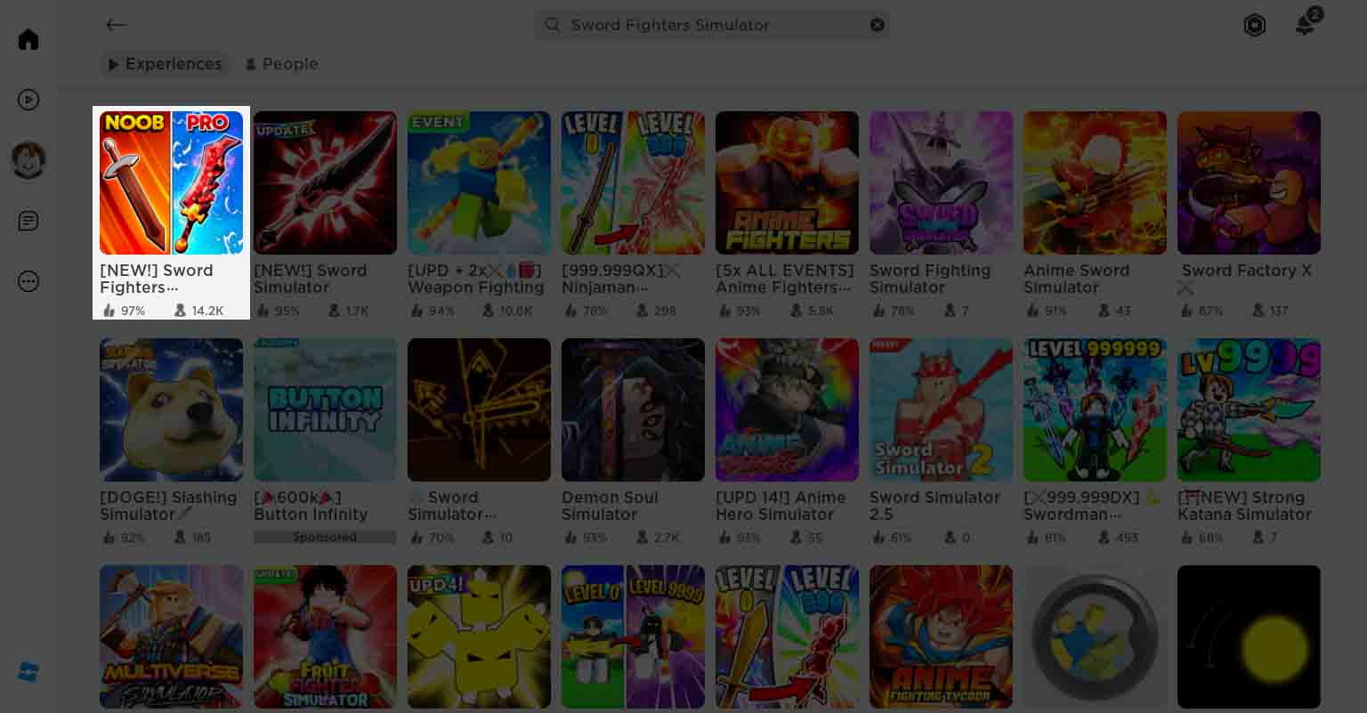 Mở Roblox Sword Fighters Simulator trên thiết bị của bạn.