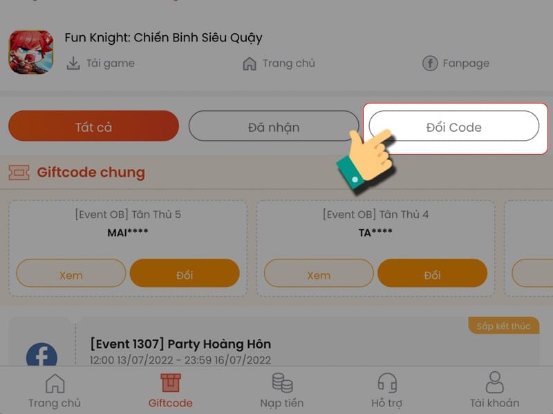 Nhấn chọn mục đổi code
