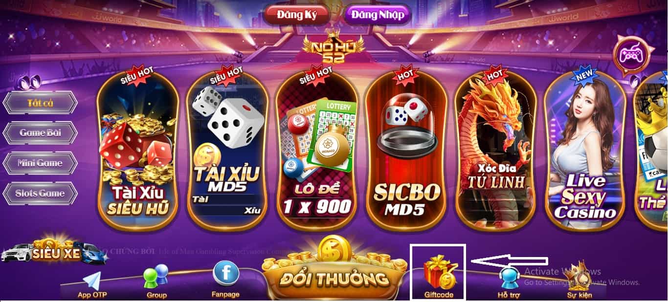 Nhấn vào giftcode Nohu52