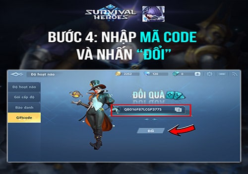 Nhập mã code và nhấn nút Đổi là xong.