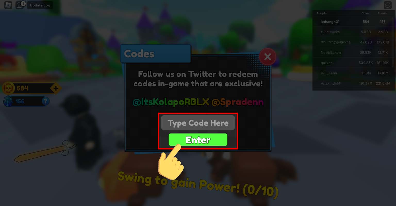Nhập mã vào hộp văn bản Type Code Here rồi nhấn ENTER.