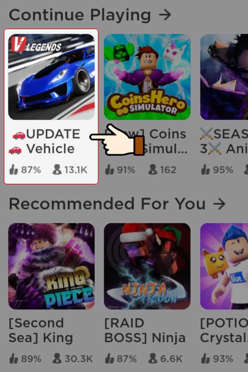Tìm và nhấn chọn game Vehicle Legends.