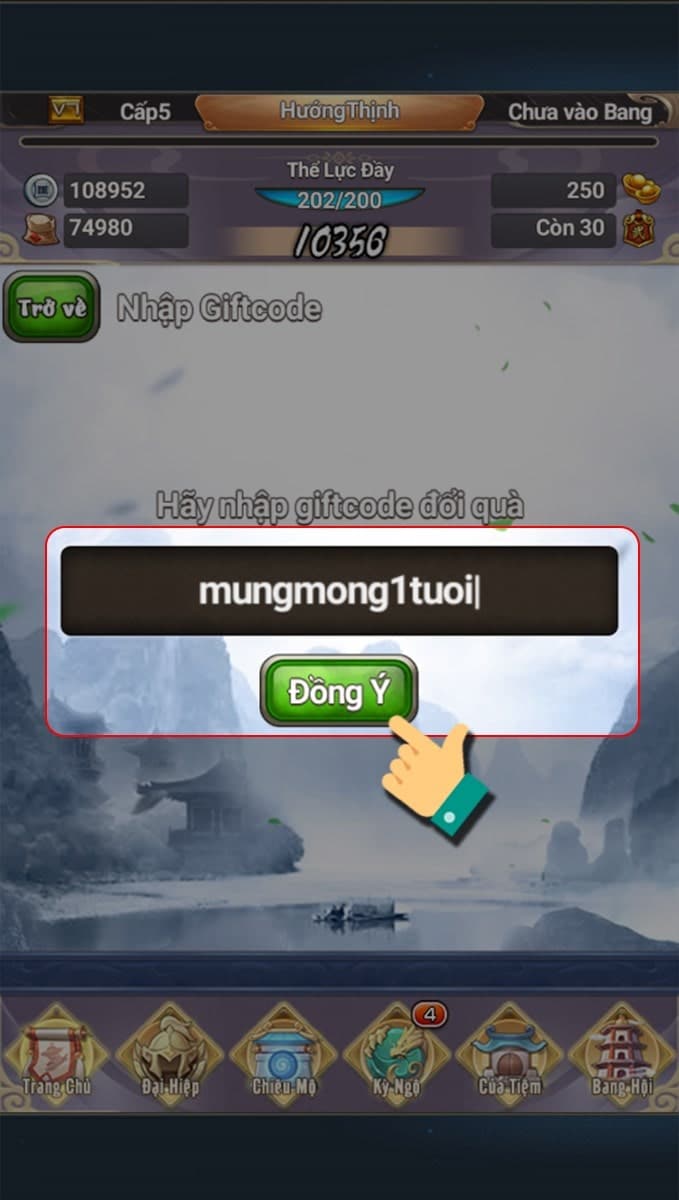 Cuối cùng bạn điền mã code và nhấn đồng ý.