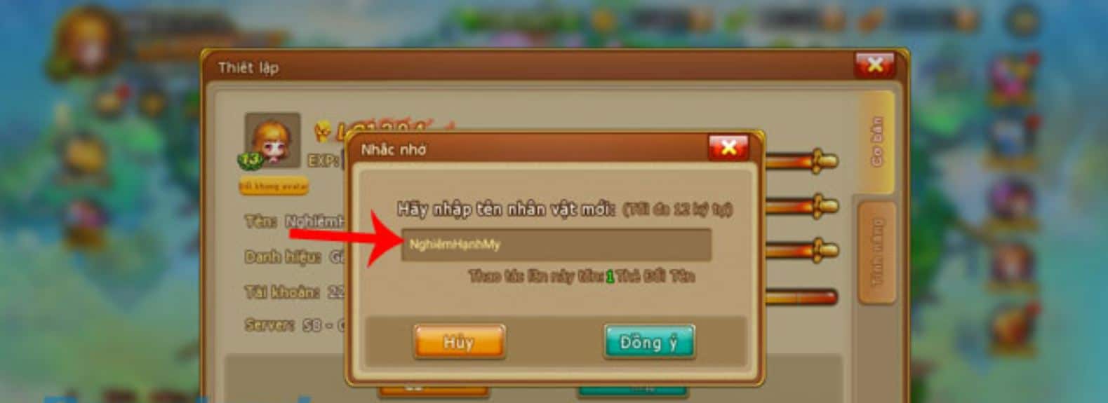 Nhập tên muốn đổi rồi nhấn Đồng Ý.
