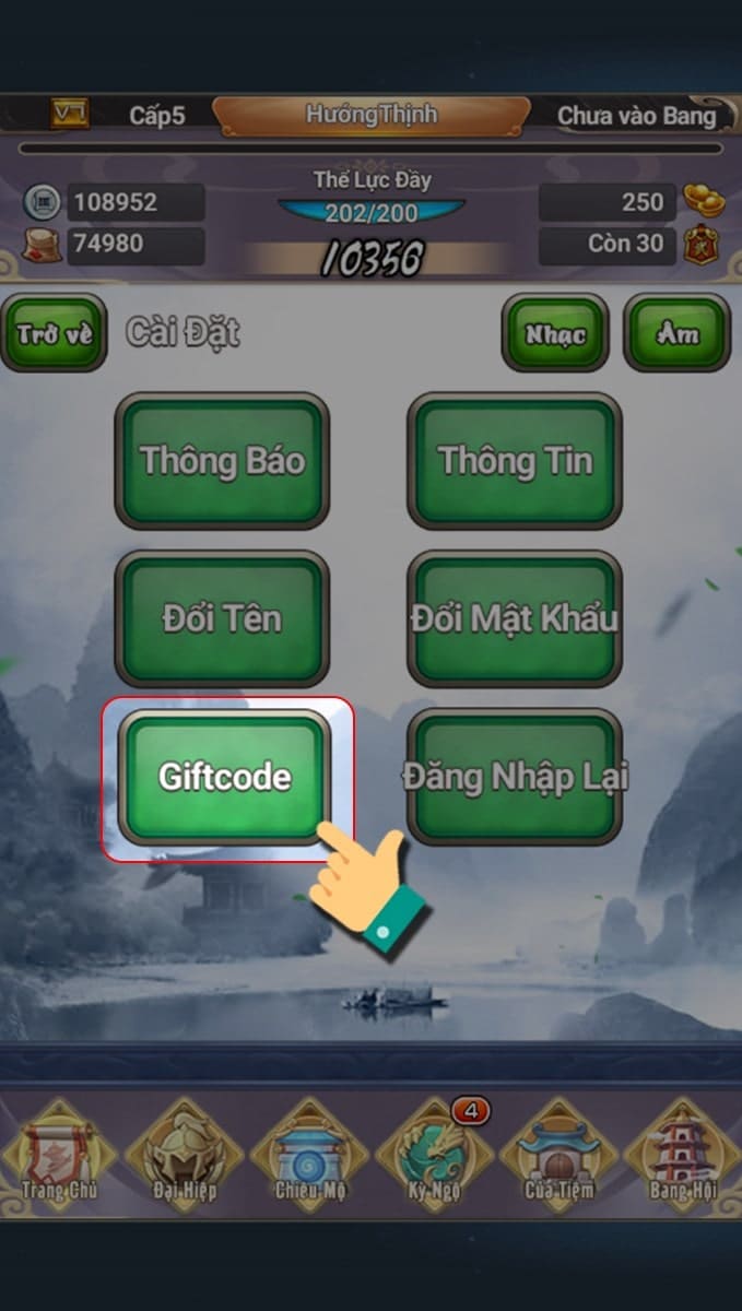 Nhập code Mộng Võ Hiệp