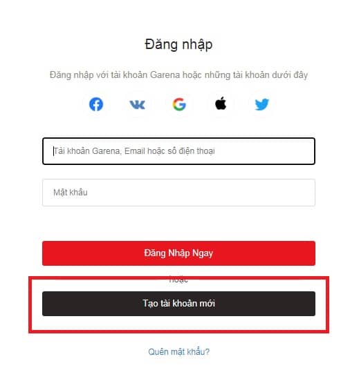 Nhấn chọn tạo tài khoản mới