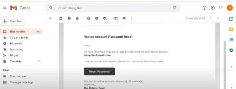 Nhấn reset password