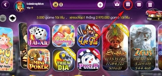 Nhấn vào biểu tượng quà tặng