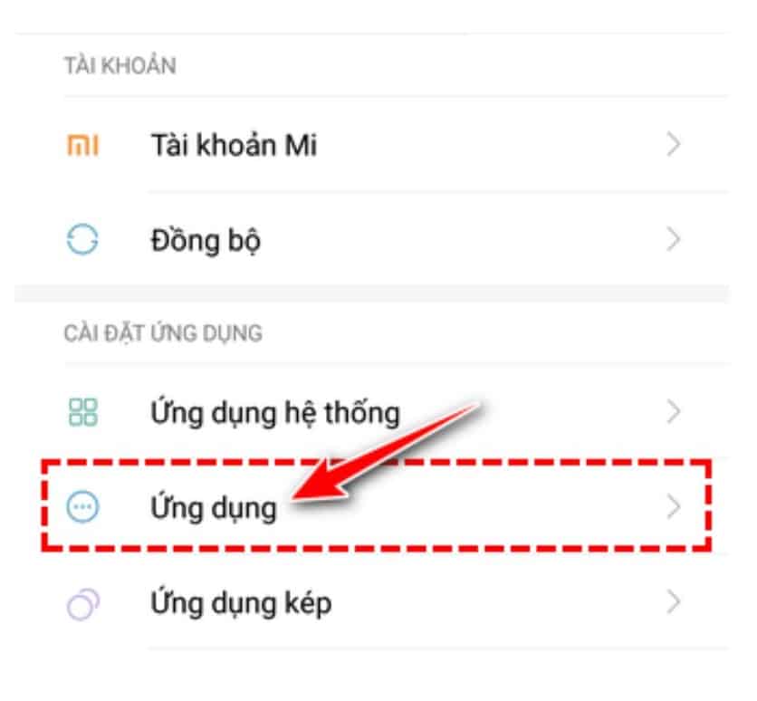 Click vào mục ứng dụng