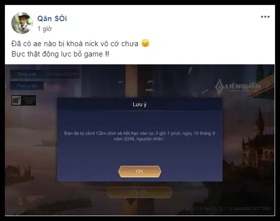 Hình ảnh nick Liên Quân bị khoá trong thời gian dài