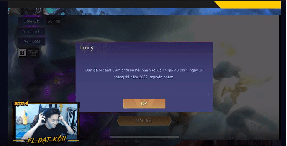 Hình đang chơi game bị khoá nick Liên Quân
