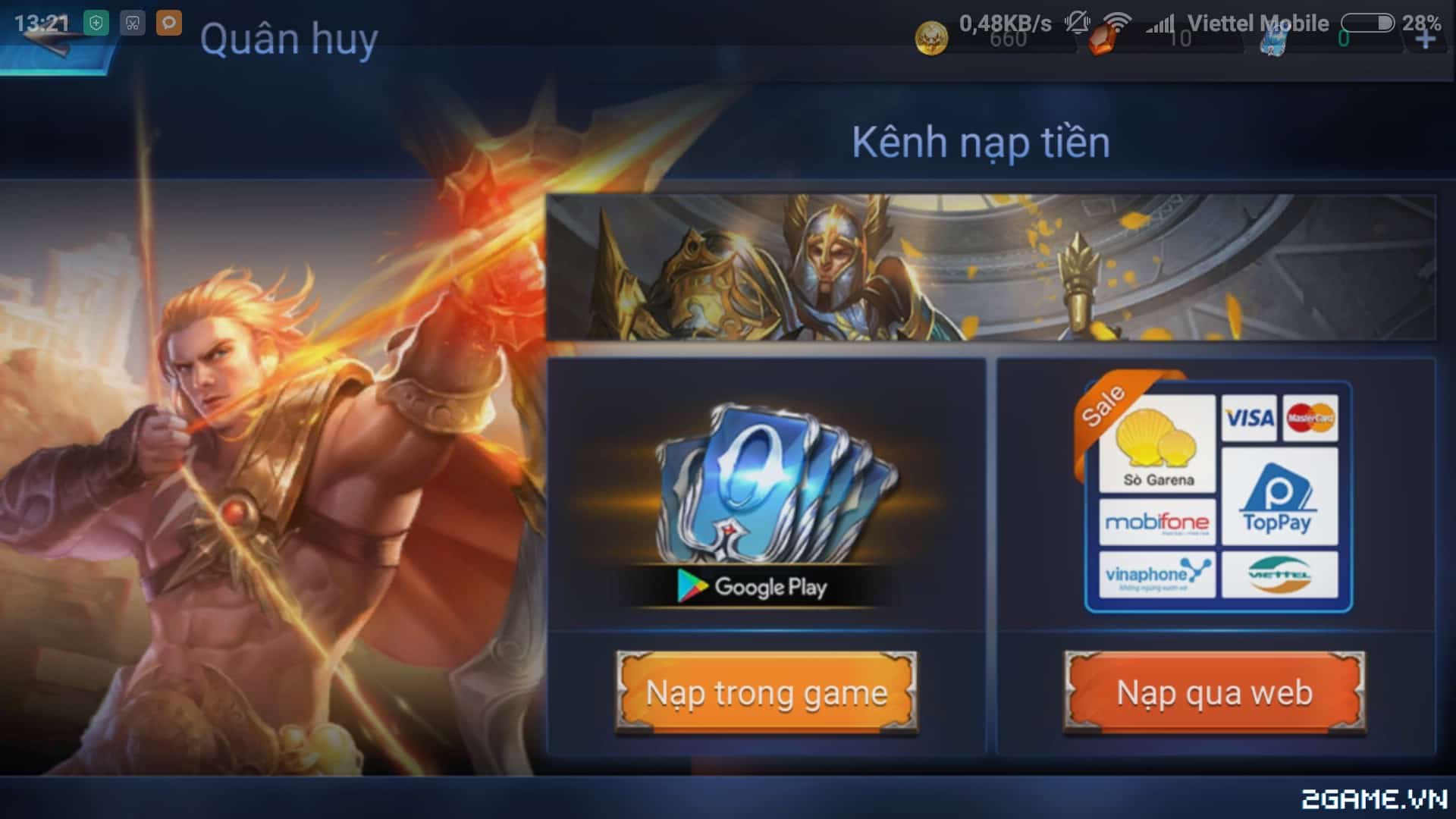 Hình quân huy Liên Quân khi nạp