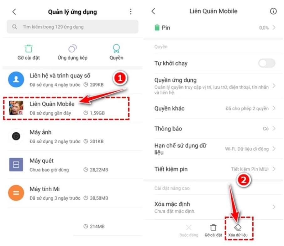 Nhấn chọn xóa dữ liệu