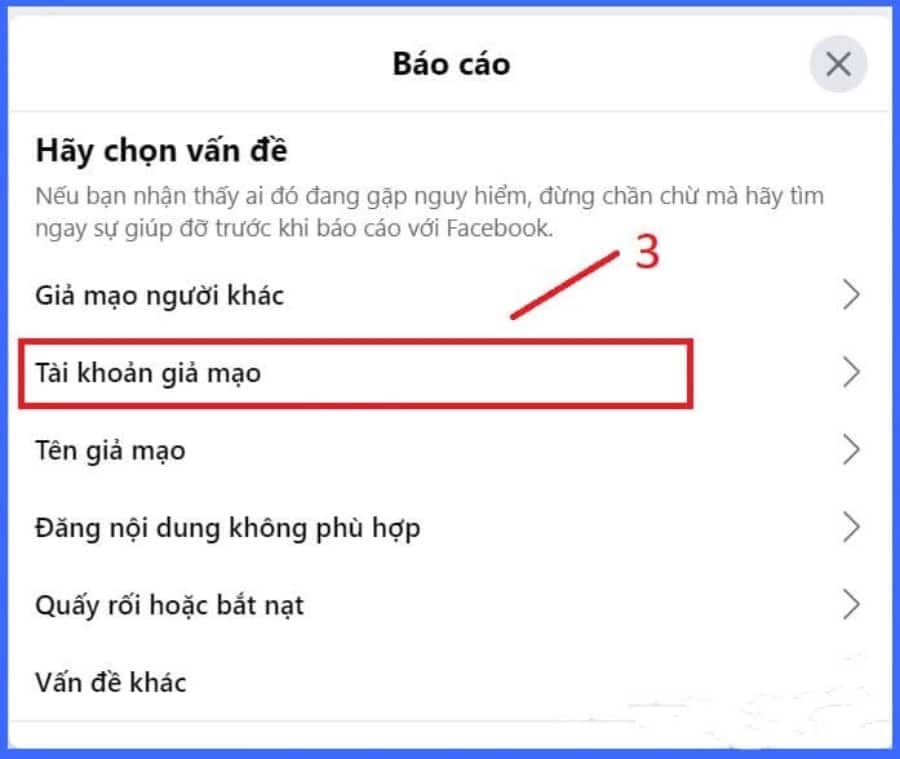 Báo cáo tài khoản giả mạo