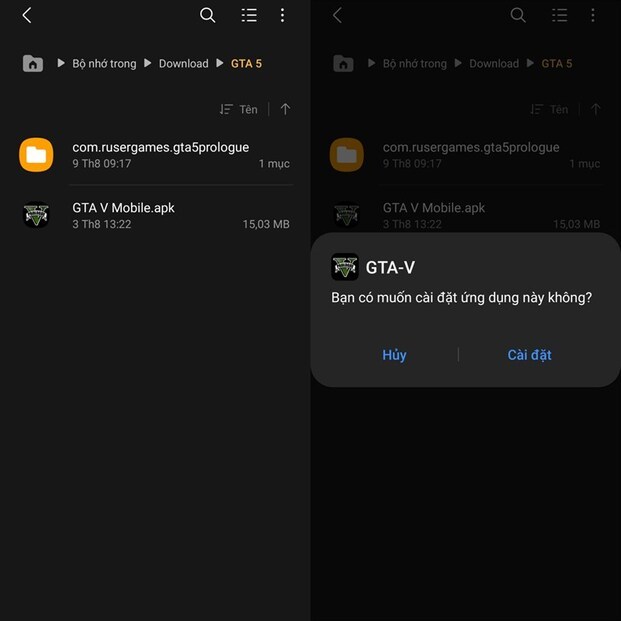 Chọn Cài đặt file APK