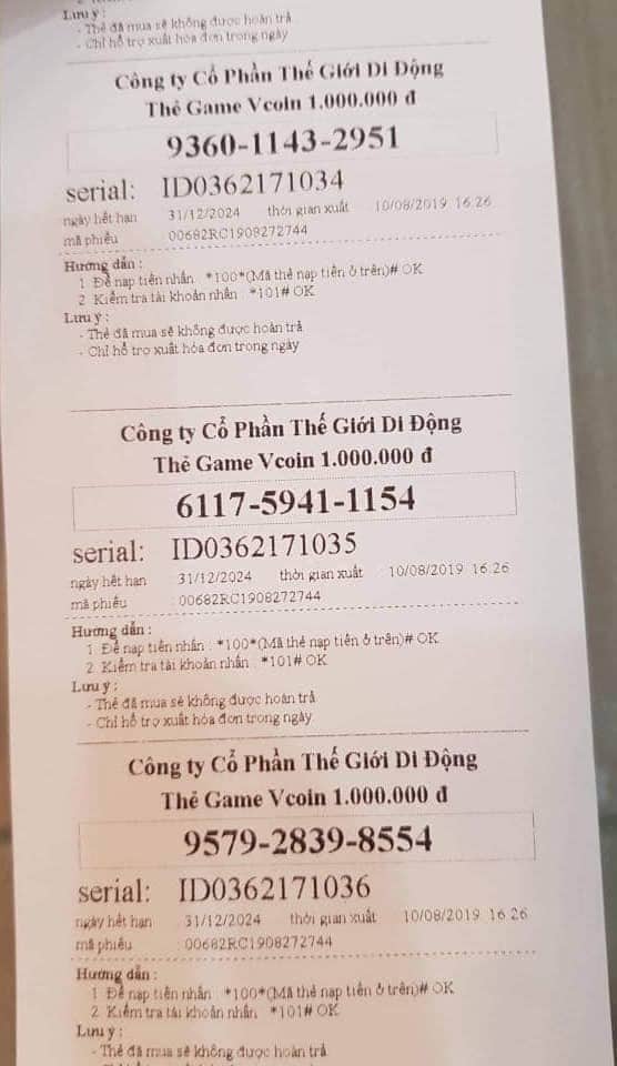 Gửi đến bạn hình ảnh card vcoin giấy