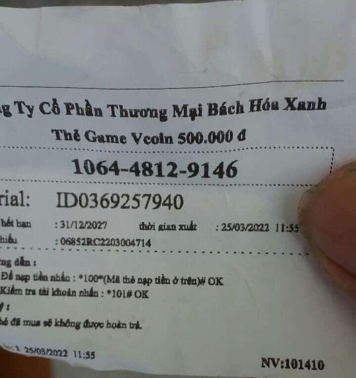 Hình ảnh thẻ vcoin giấy