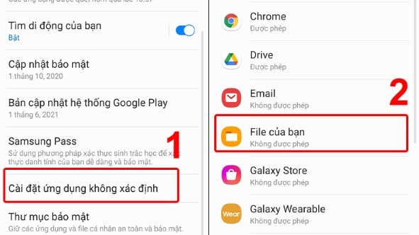 Mở vào mục cài đặt