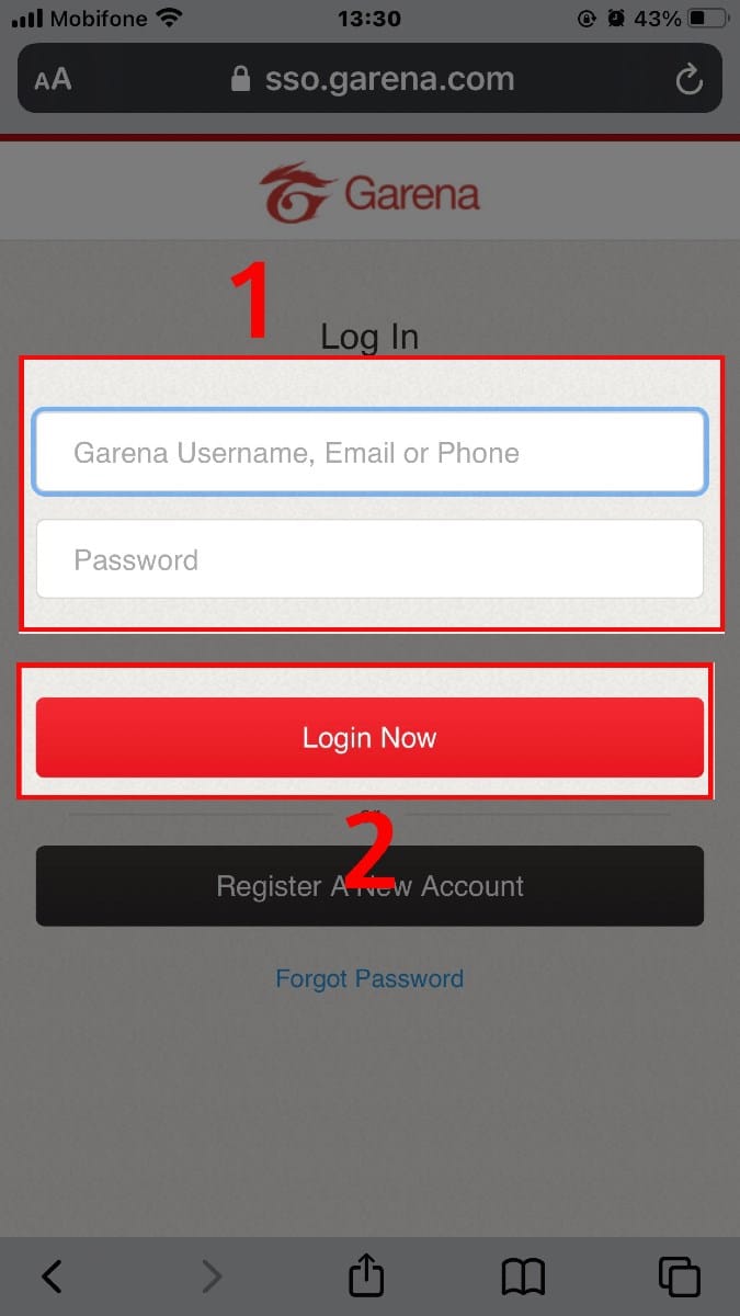 Nhập thông tin đăng nhập rồi nhấn nút Login Now